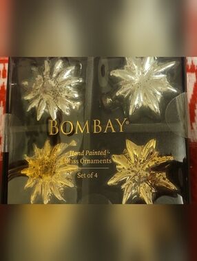 BOMBAY Shiny Hand-Painted Starburst Glass Ornaments - Gold & Silver (Set of 4)